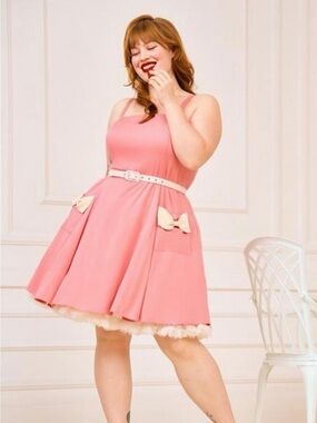 torrid Flamingo Plume Retro Bow Pocket Fit n Flare Dress - Pink